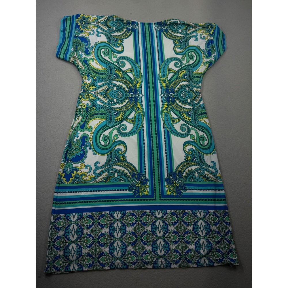 Studio One New York Blue Paisley Border Print Shift Dress Small
